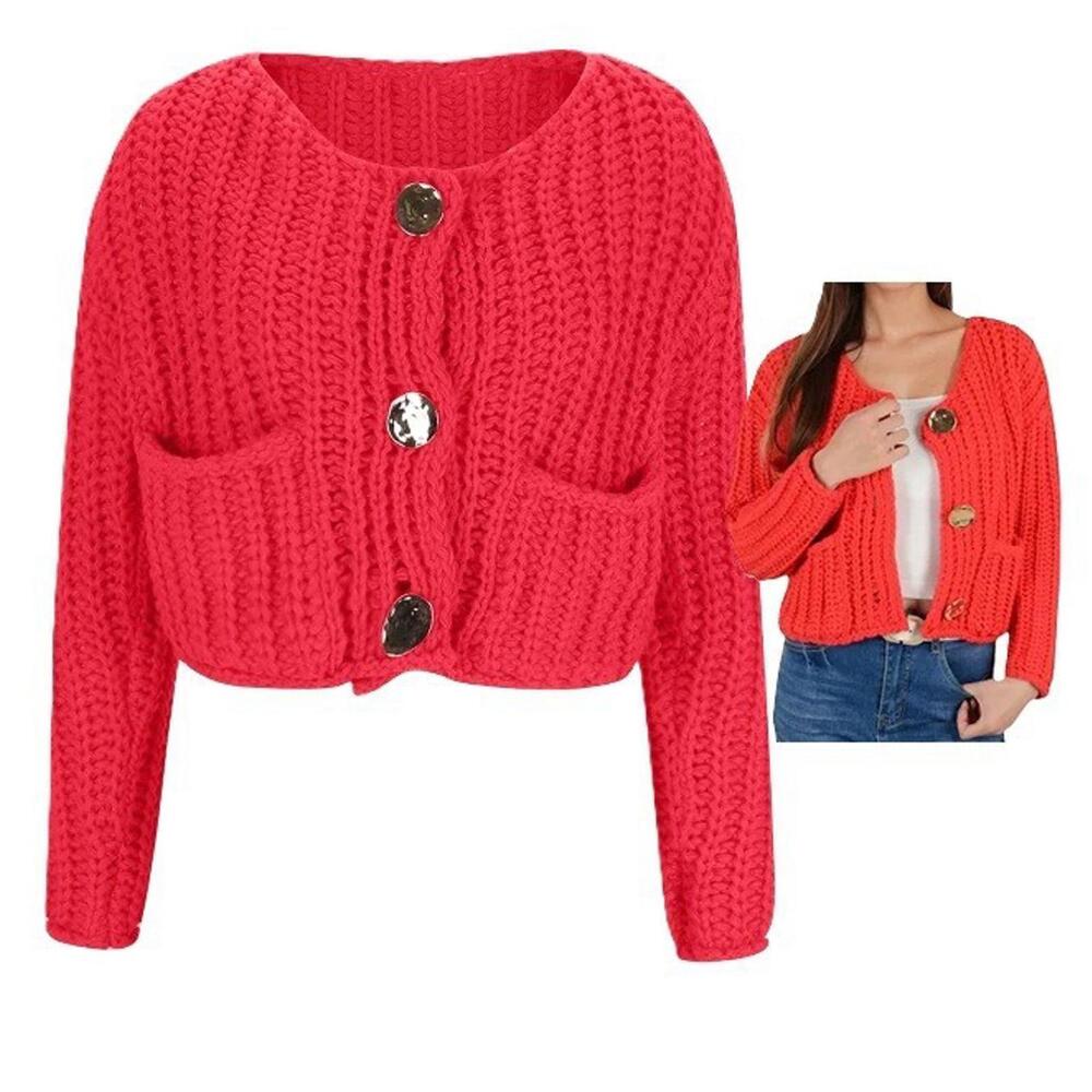 $38 New Candy Apple Mod Swank Sweater Cardigan Big Over Sized Gold Button Size S